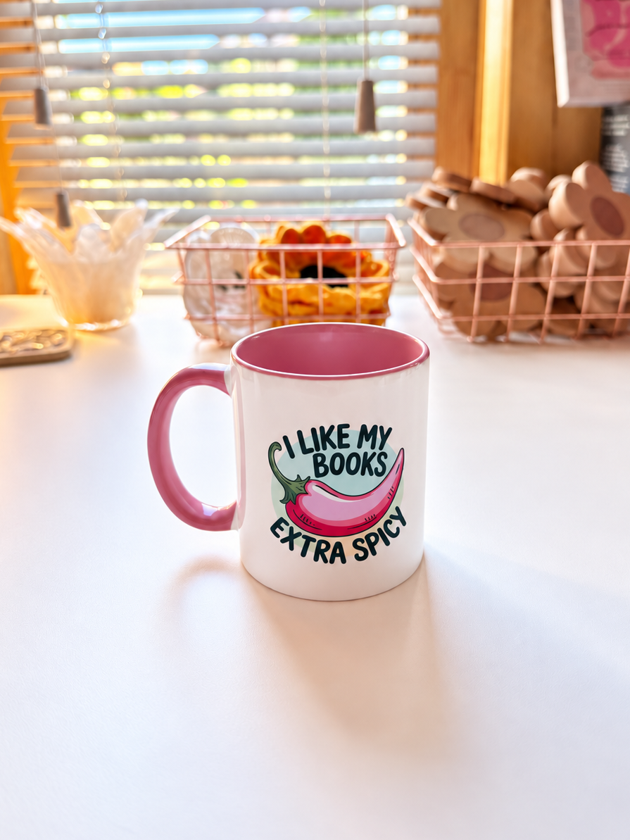 I Like My Books Extra Spicy Pink Cup