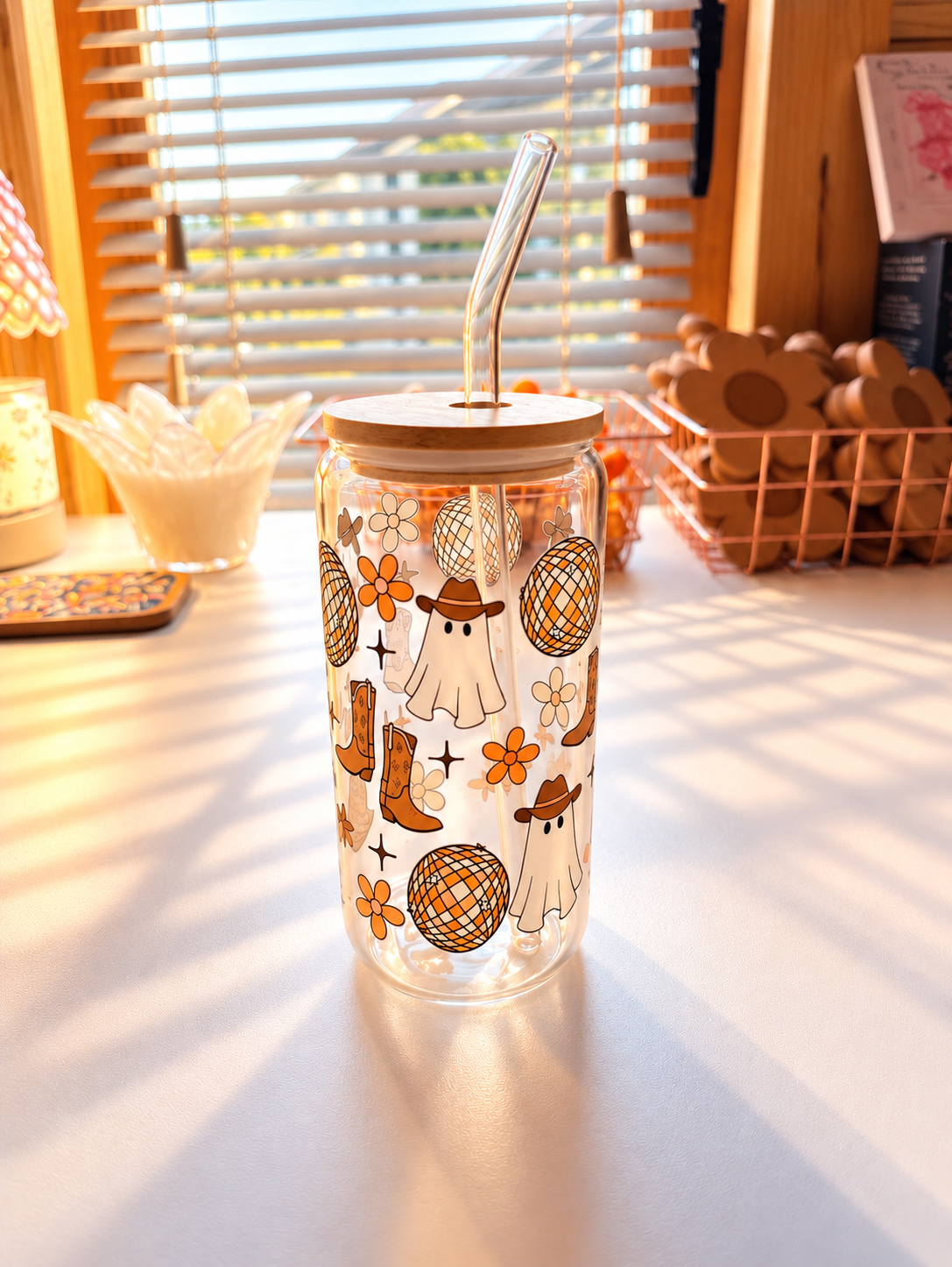 Halloween Cowgirl themed Glass Cup