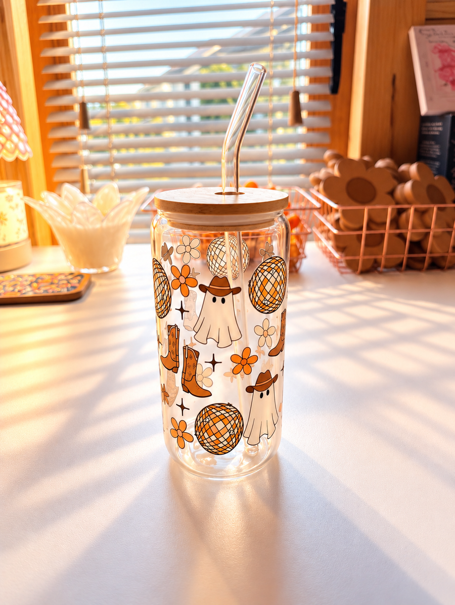 Halloween Cowgirl themed Glass Cup