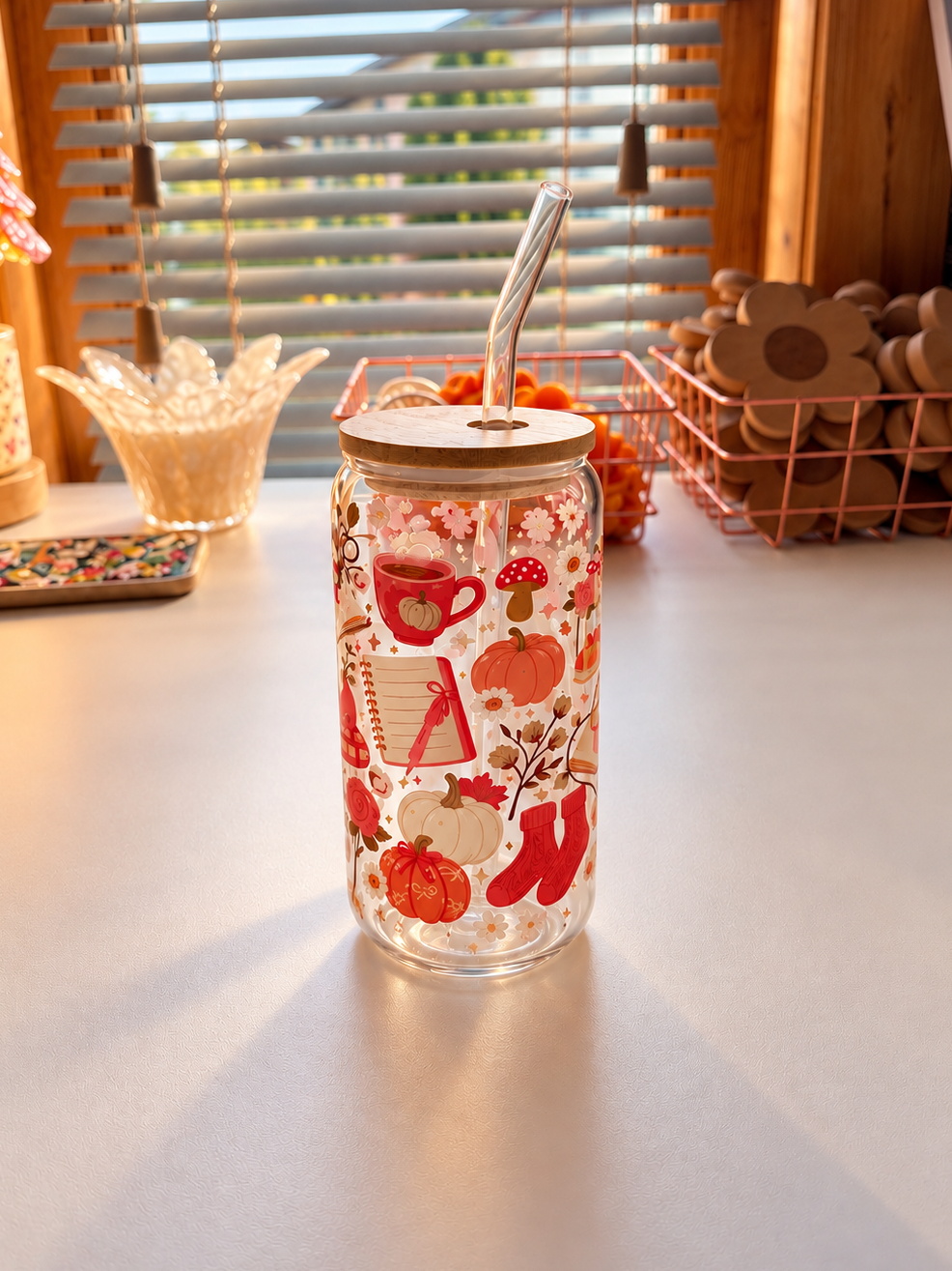 Autumn themed Glass Cup